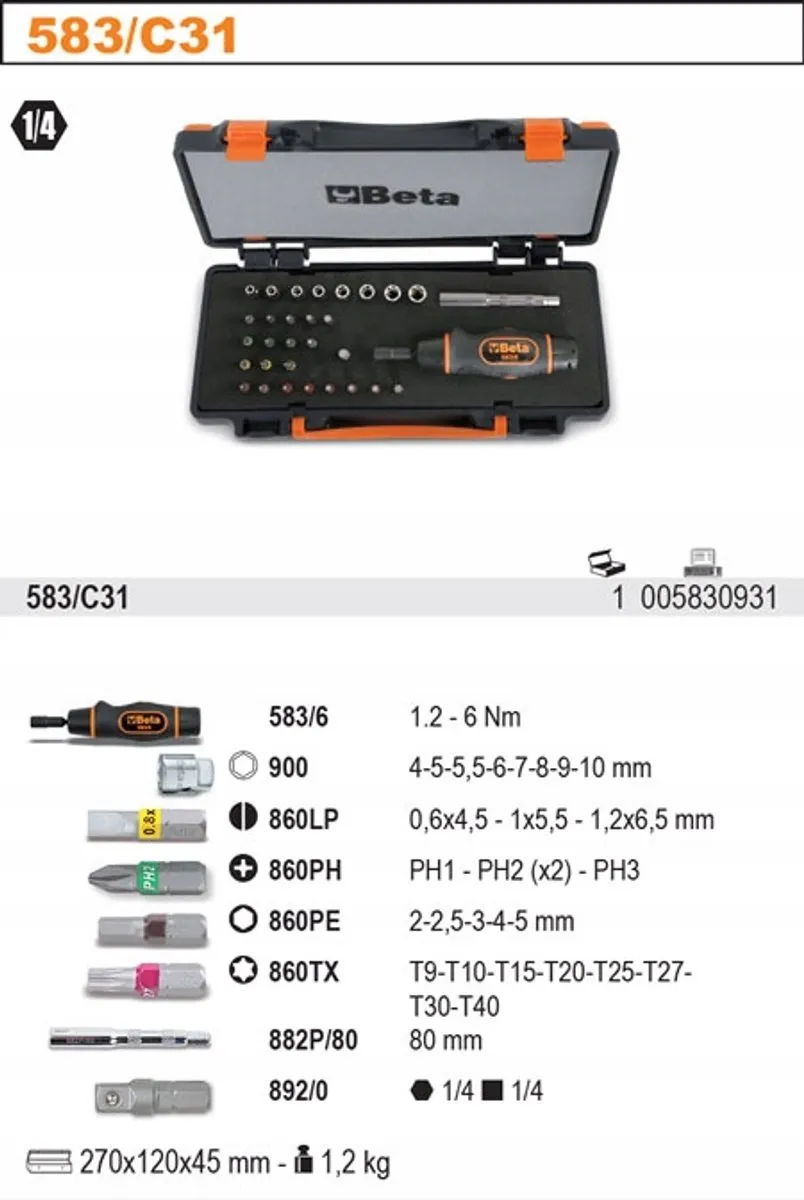 Beta Momentsleutel 583/C31 - 31 Stuks - Metalen Koffer