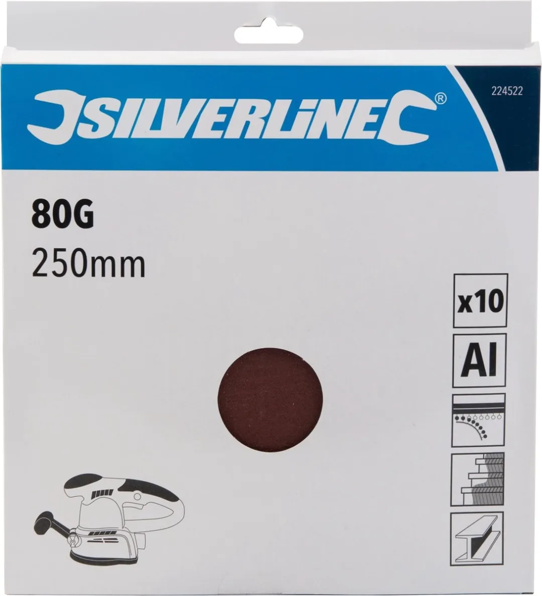 Silverline Klittenband Schuurschijven 250mm - Korrel 80 - 10 Stuks
