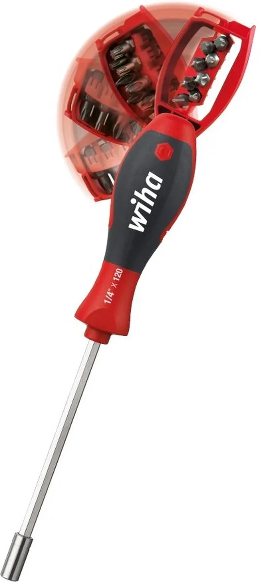 Wiha 38090101 Schroevendraaier met Bitmagazijn - 8 Bits - Zwart/Rood