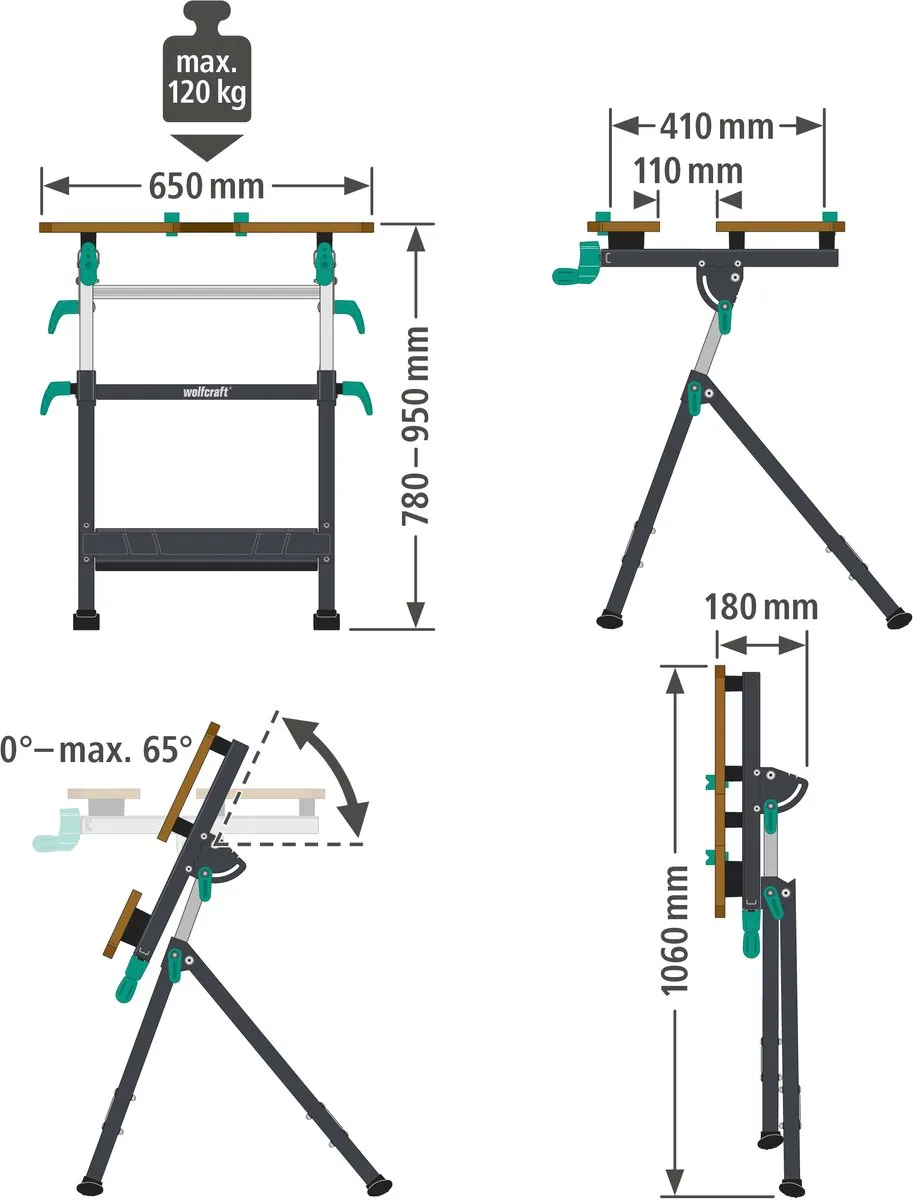Wolfcraft Master 650 Ergo Werkbank - inklapbaar - 7-delig - afbeelding 6 van 6