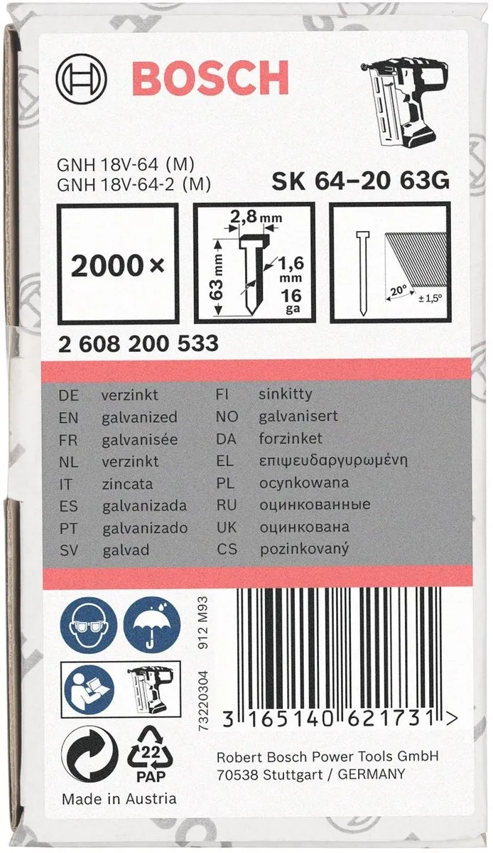 Bosch SPIJKER SK64-20 63G Nagel