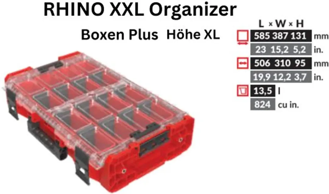 Toolbrothers RHINO XXL Organizer - 13,5L - 4x dozen + 12x verdelers - Rood/Transparant - afbeelding 3 van 6