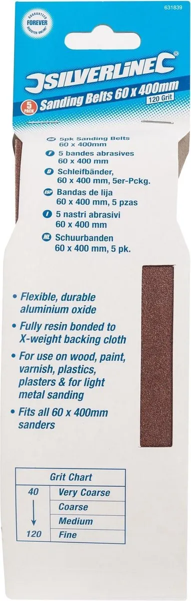 Silverline Schuurbanden 60x400mm Korrel 120 - 5 Stuks