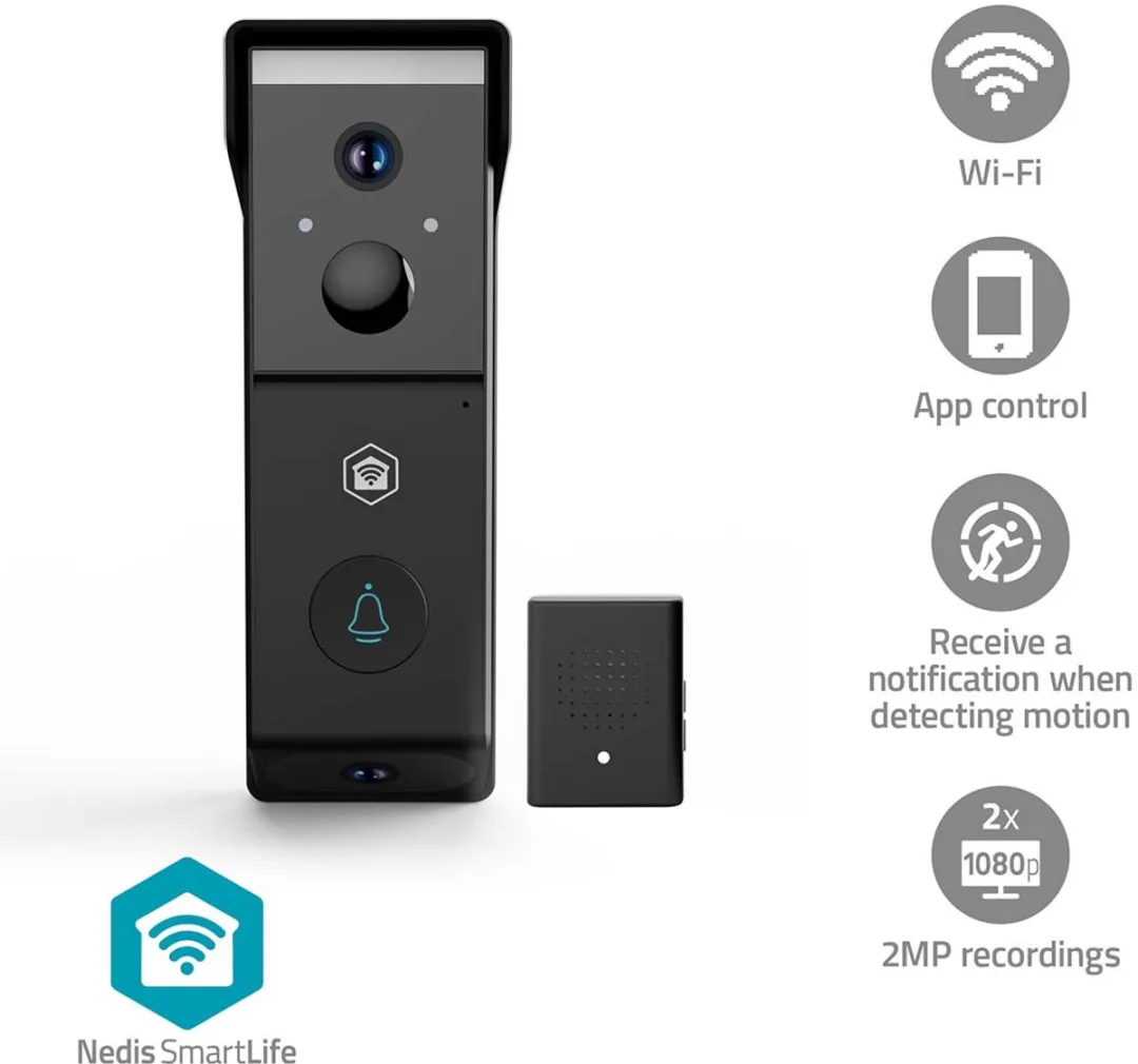 Nedis SmartLife Video Deurbel WIFICDP31BK - 1080p Full HD - Zwart