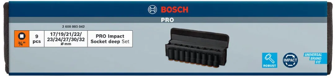 Bosch Professional PRO Impact Krachtdoppenset 9-delig 2608003042 - Zwart