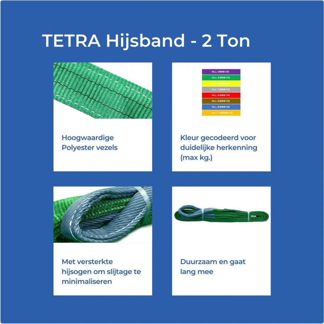 TETRA Tools Hijsband 2 Ton - 1m - Groen
