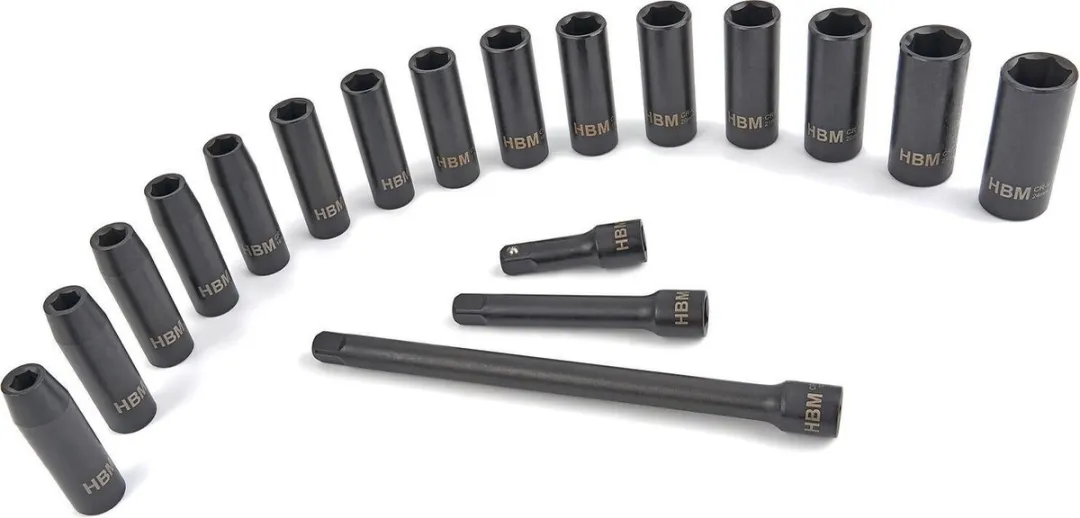 HBM Machines 1/2" Krachtdoppenset 18-delig - Zwart