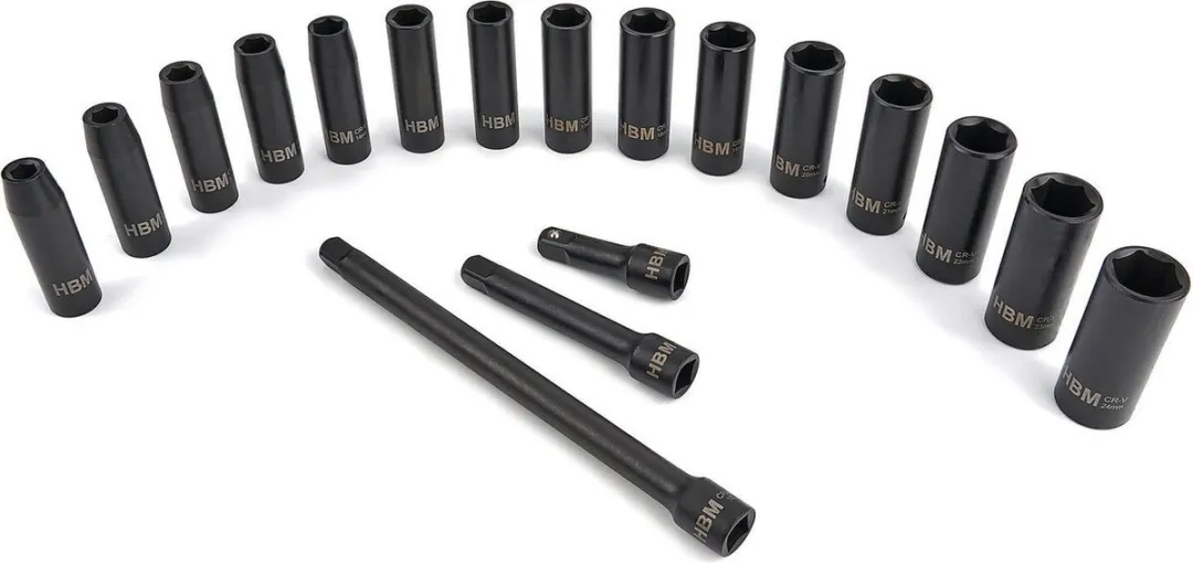 HBM Machines 1/2" Krachtdoppenset 18-delig - Zwart