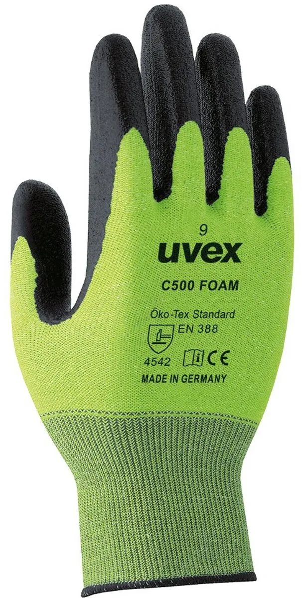Uvex C500 Foam Snijbestendige Handschoen - Maat 10 (XL) - Antraciet/Limoen