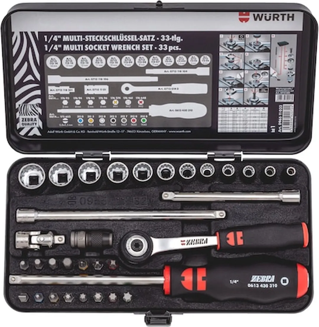 Würth Zebra 33-delig Doppenset 1/4" - Multidopsleutels - Zwart/Rood