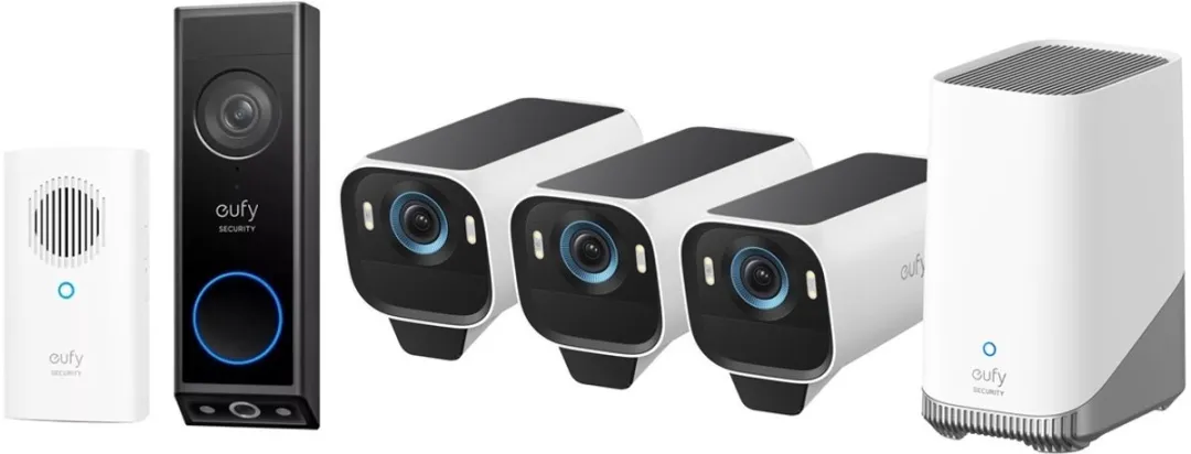 Eufy eufyCam S3 Pro MaxColor T88923W1 3-Cam Set - Wit - Homebase 3 & E340 Deurbel