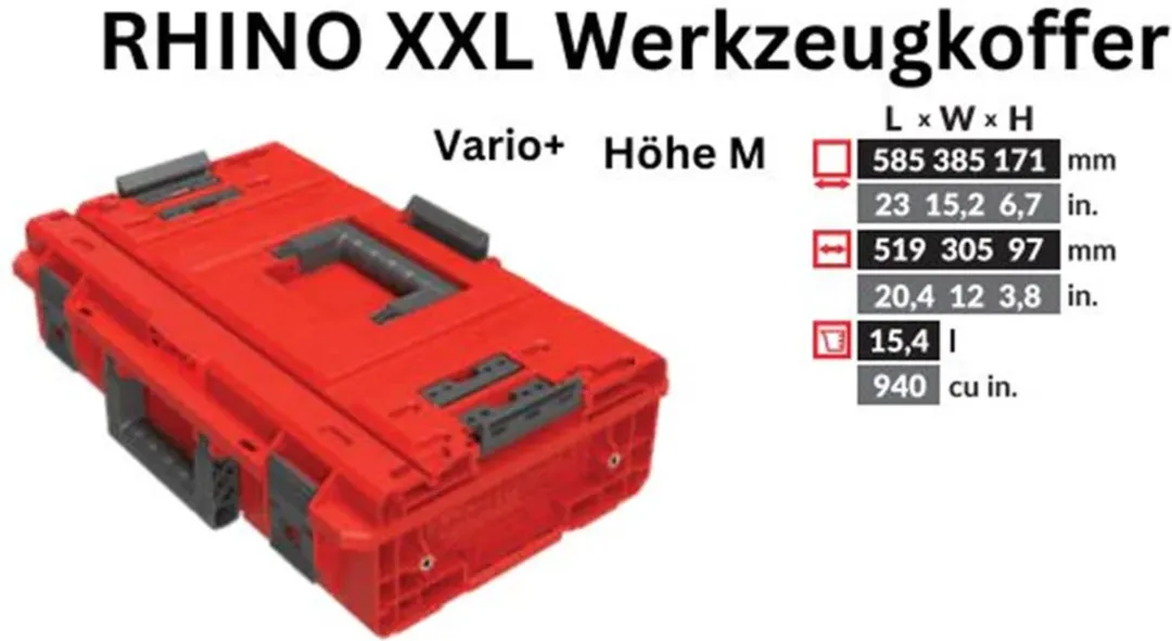 Toolbrothers RHINO XXL Gereedschapskoffer ULTRA Vario+ M 15,4L - IP66 Rood - afbeelding 3 van 6