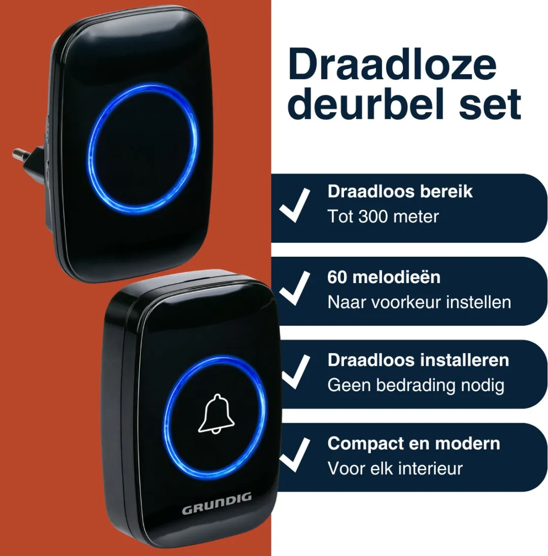 Grundig Draadloze Deurbel Set 300m