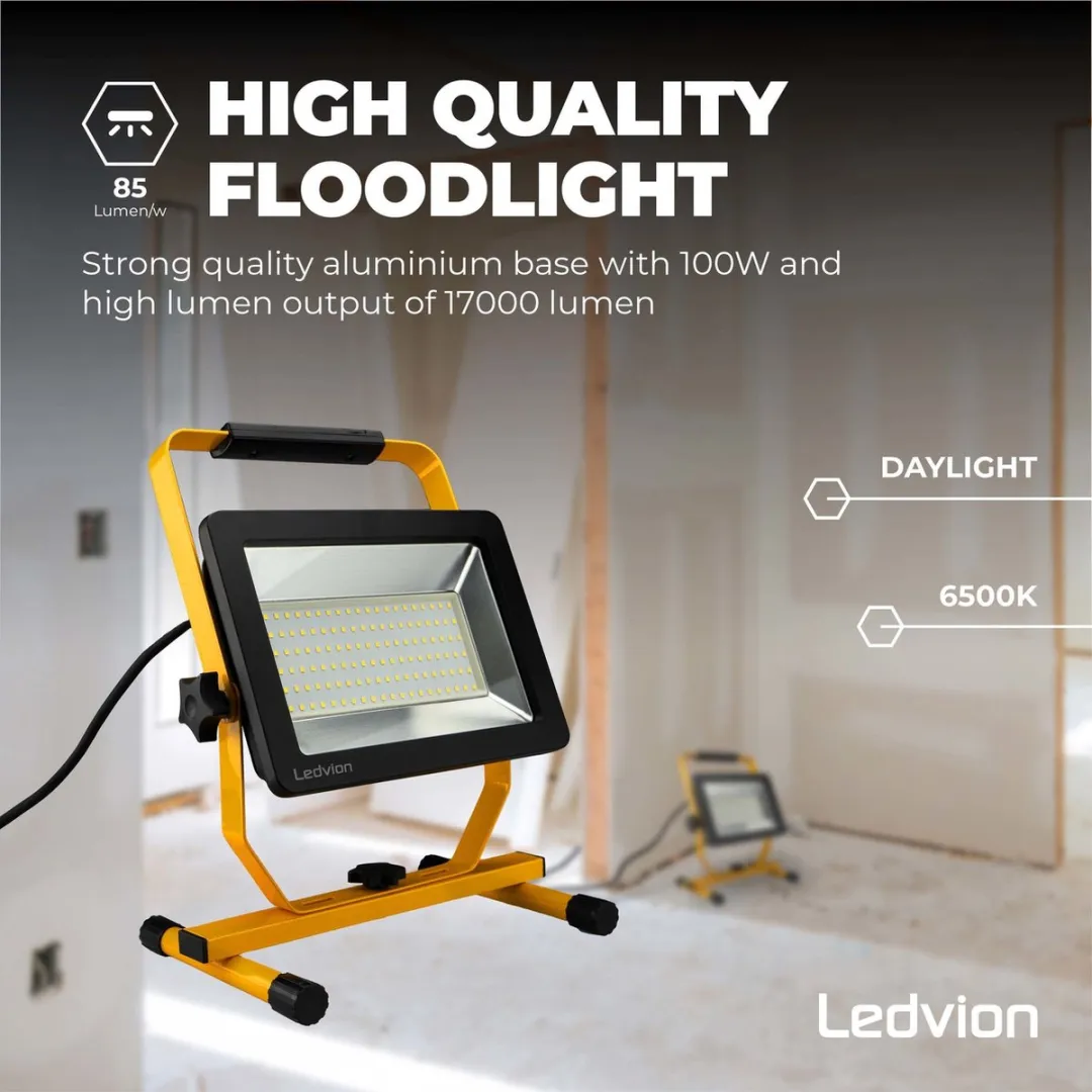 LEDVION LV50029 LED Bouwlamp 100W IP65 - 6500K Geel - afbeelding 6 van 6