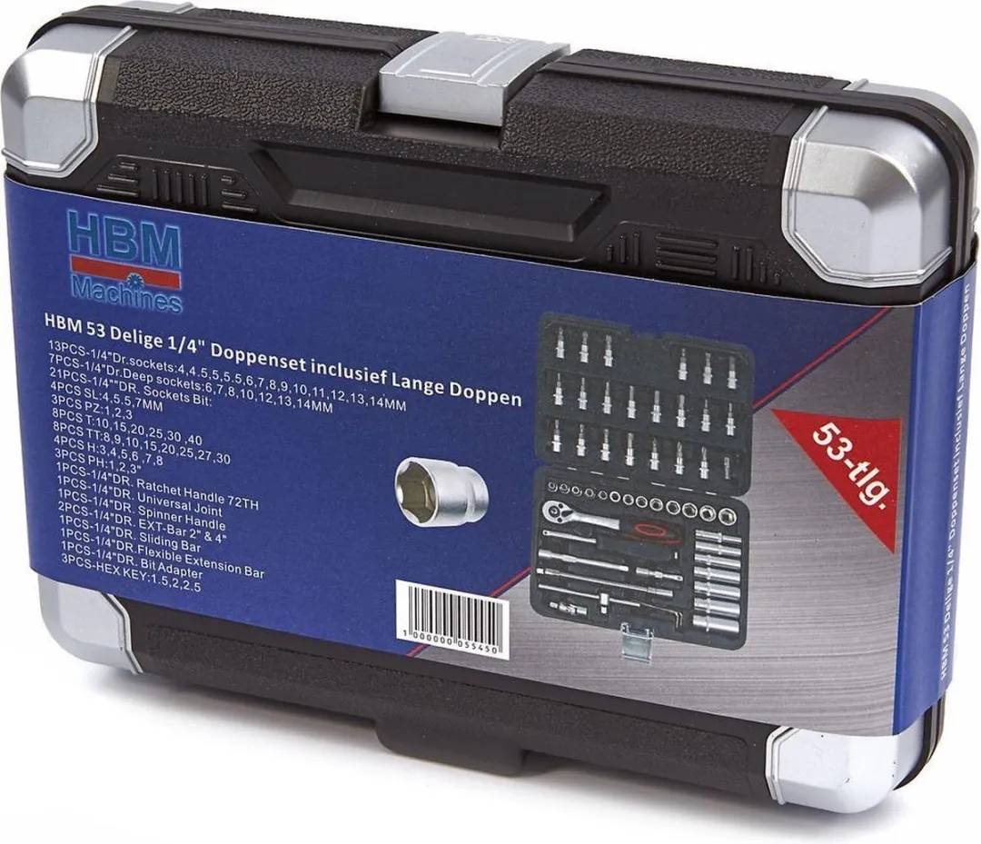 HBM 53-delige 1/4" Doppenset - inclusief lange doppen