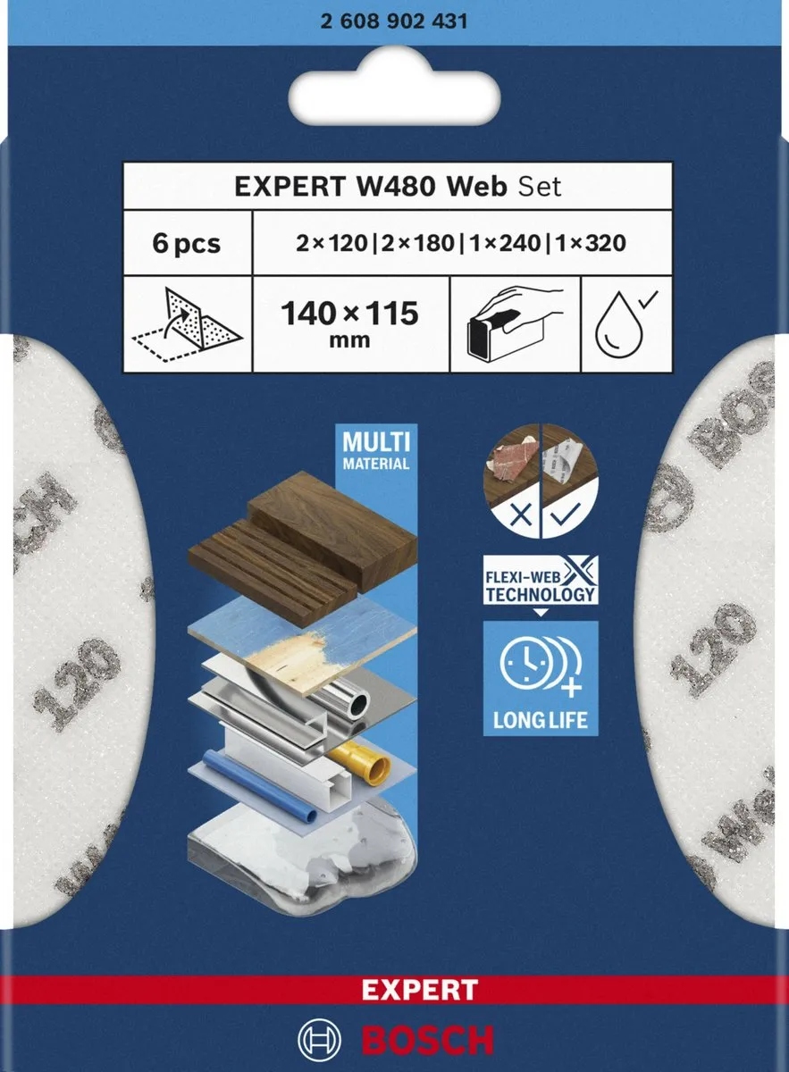 Bosch Professional EXPERT W480 Web Schuurpapier - 6 Stuks 115x140mm