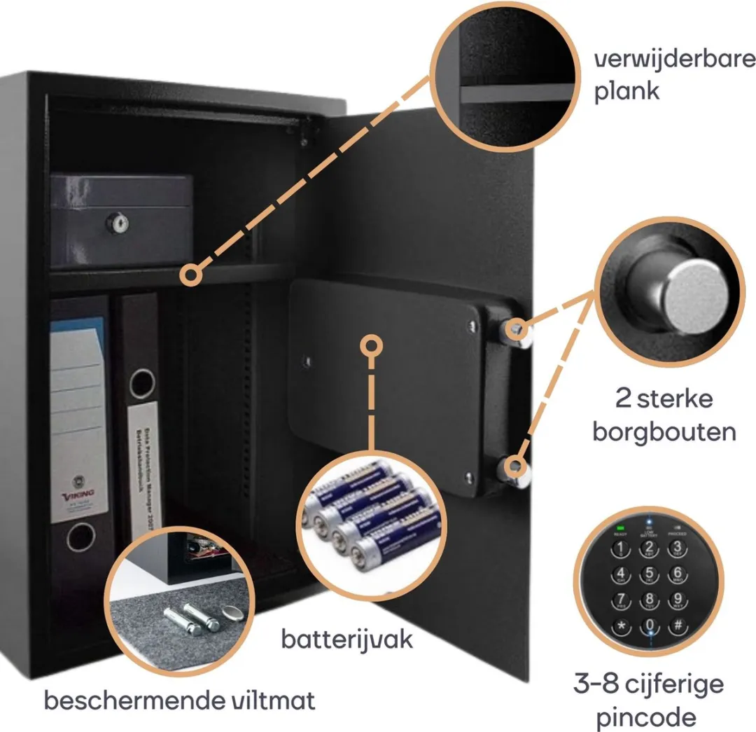 Perel Elektronische Kluis NI-AF75-BG90020 - 50x35x31cm - Zwart - afbeelding 6 van 6