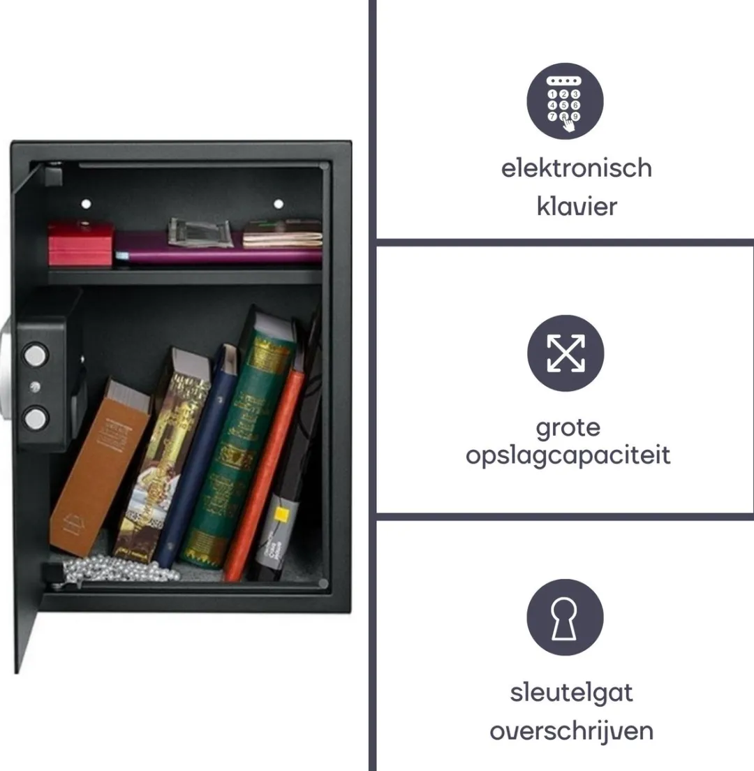 Perel Elektronische Kluis NI-AF75-BG90020 - 50x35x31cm - Zwart - afbeelding 5 van 6