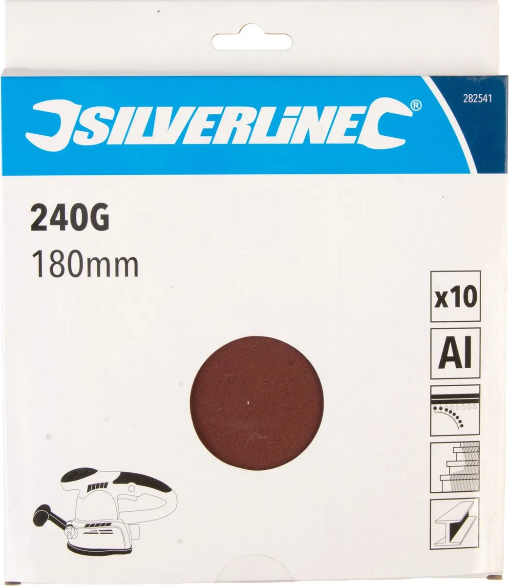 Silverline Klittenband Schuurschijven Ø180mm Korrel 240 - 10 Stuks