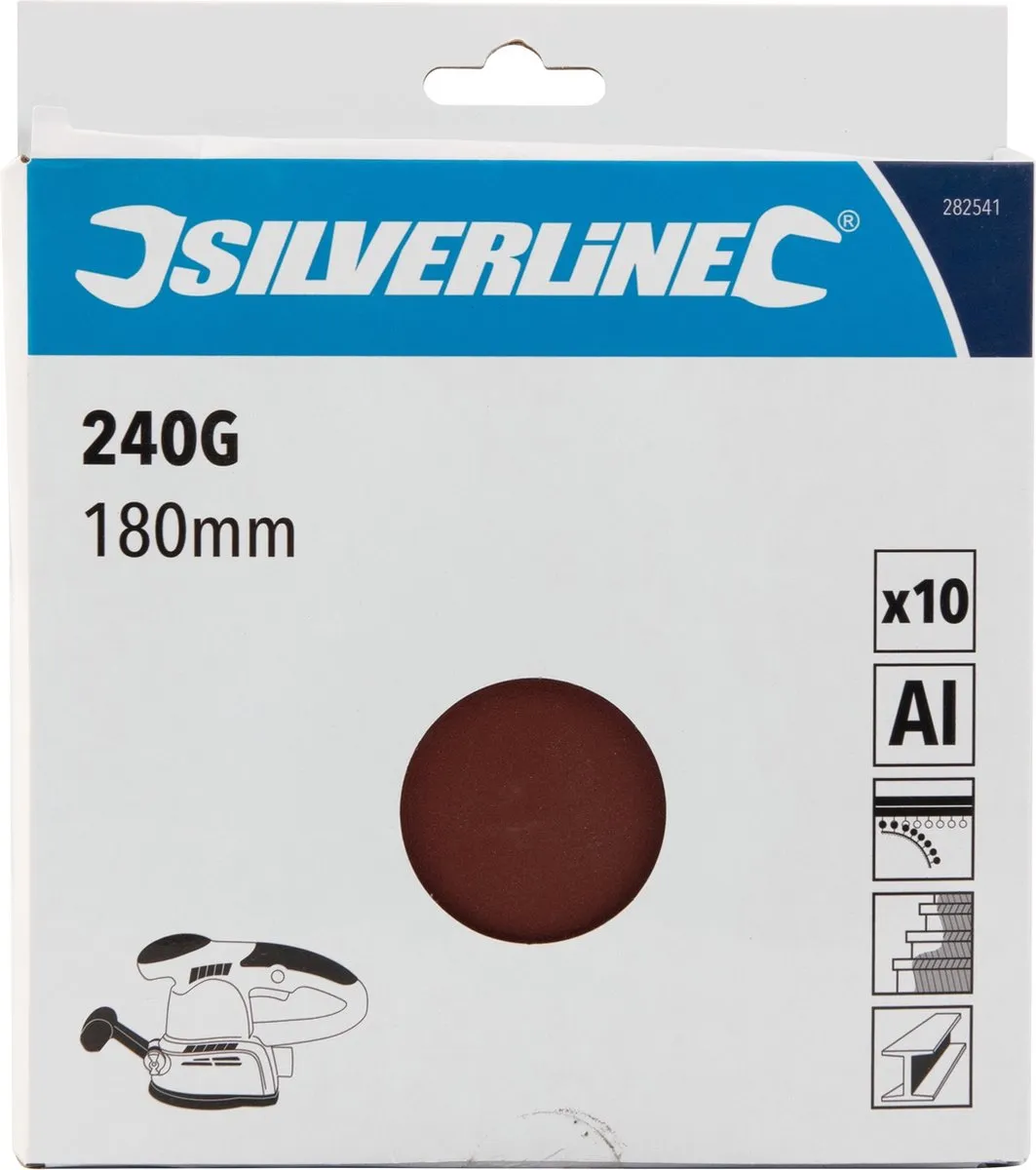 Silverline Klittenband Schuurschijven Ø180mm Korrel 240 - 10 Stuks