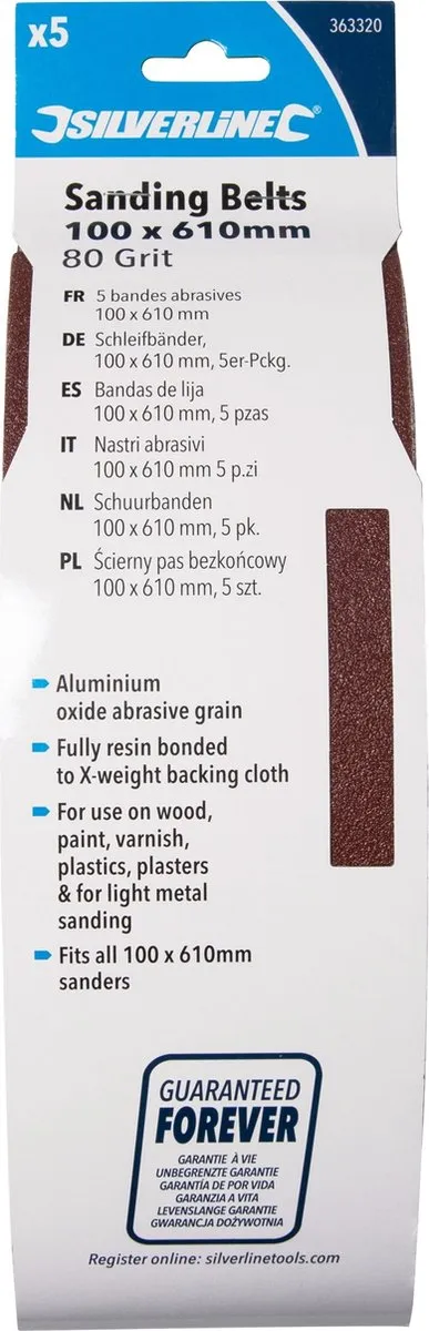 Silverline Schuurbanden 100x610mm Korrel 80 - 5 Stuks
