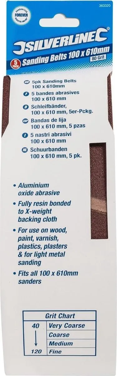 Silverline Schuurbanden 100x610mm Korrel 80 - 5 Stuks