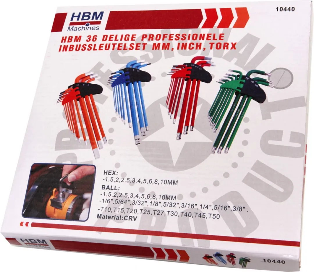 HBM Machines Inbussleutelset 36-delig - MM/INCH/TORX - Multicolor