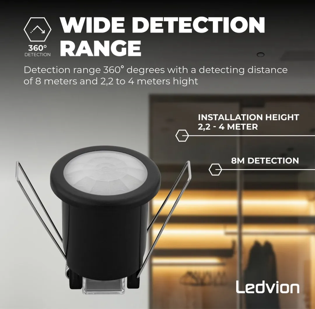 Ledvion Bewegingsmelder LV10035 - Inbouw - 8m Bereik - Zwart