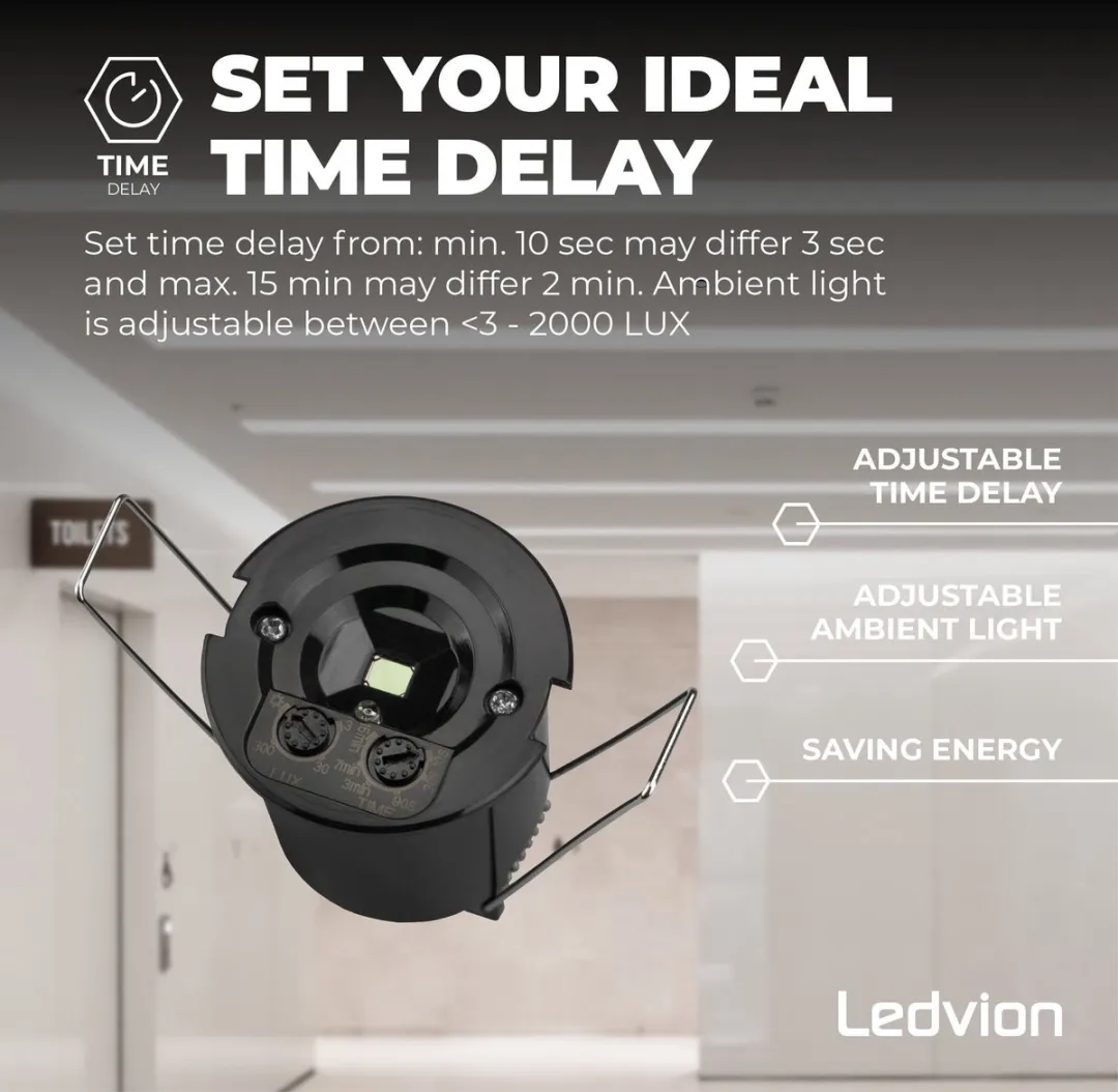 Ledvion Bewegingsmelder LV10035 - Inbouw - 8m Bereik - Zwart