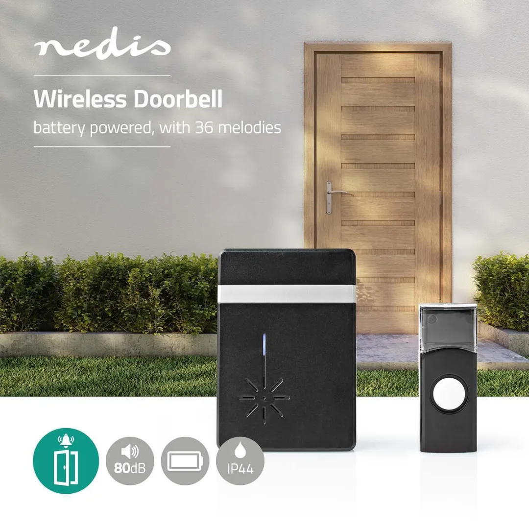 Nedis Draadloze Deurbelset 300m - 36 Melodiën - Zwart