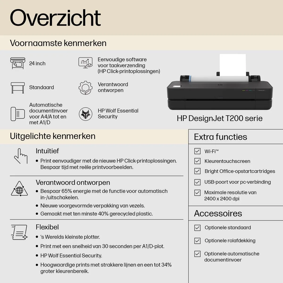 HP Designjet T250 24 inch Printer 5HB06D#B19 - A1 - Grijs