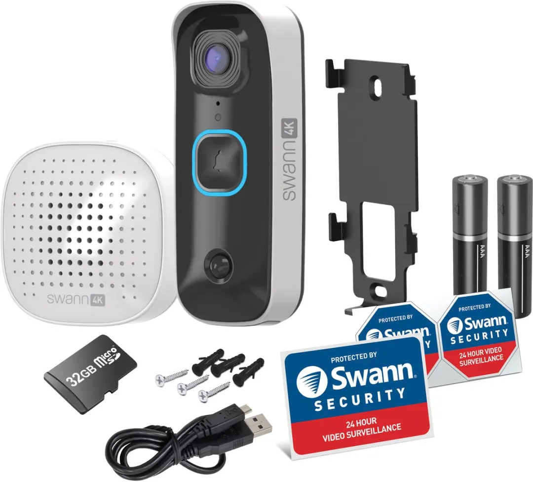 Swann Buddy4K SWIFI-4KBUDDY-EU Video Deurbel - 4K - Accu - Nachtvisie - 32GB SD - Zwart/Wit