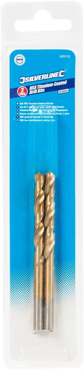Silverline HSS Boor 6mm Titanium Coating - 2 Stuks