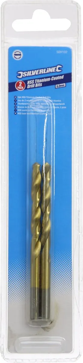 Silverline HSS Boor 6mm Titanium Coating - 2 Stuks