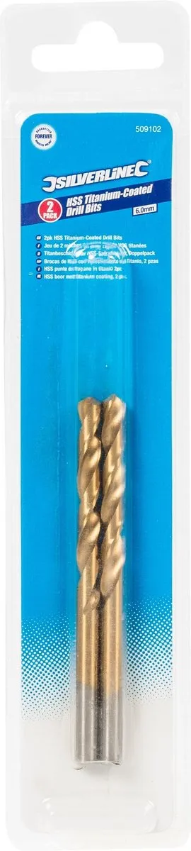 Silverline HSS Boor 6mm Titanium Coating - 2 Stuks
