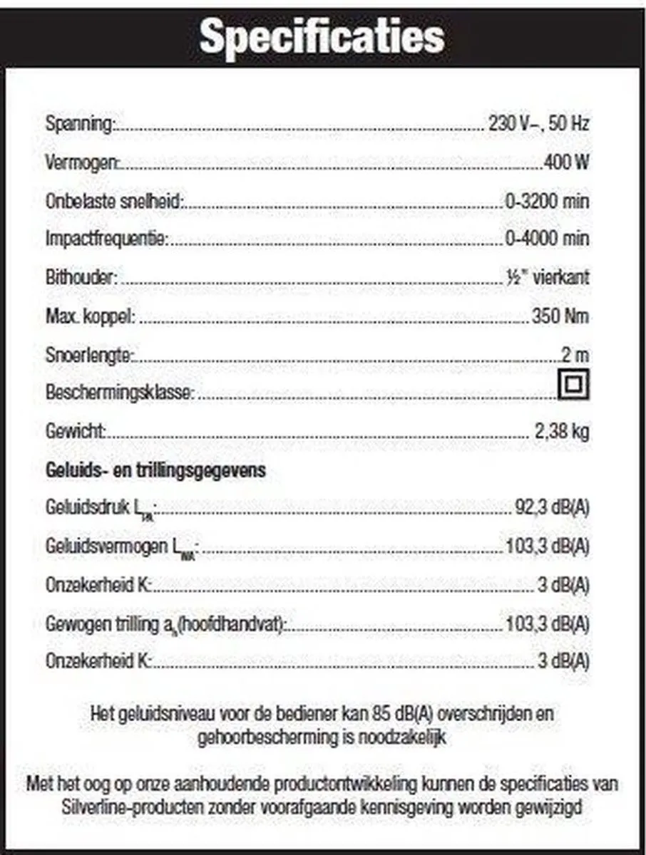 Silverline 593128 Elektrische Slagmoersleutel 400W - 350Nm