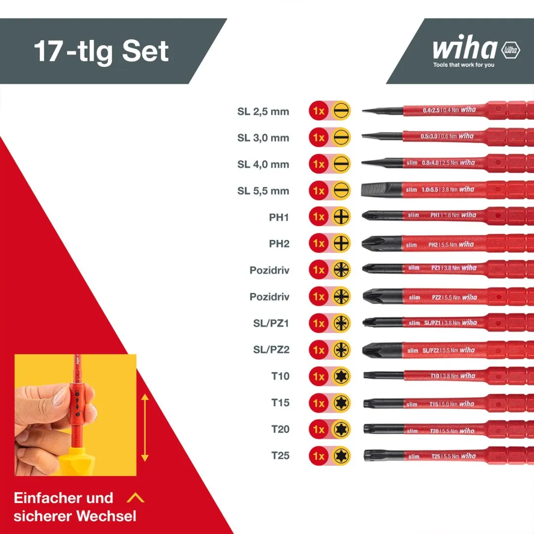 Wiha SoftFinish electric slimVario 2831T16 Schroevendraaierset - 17-delig