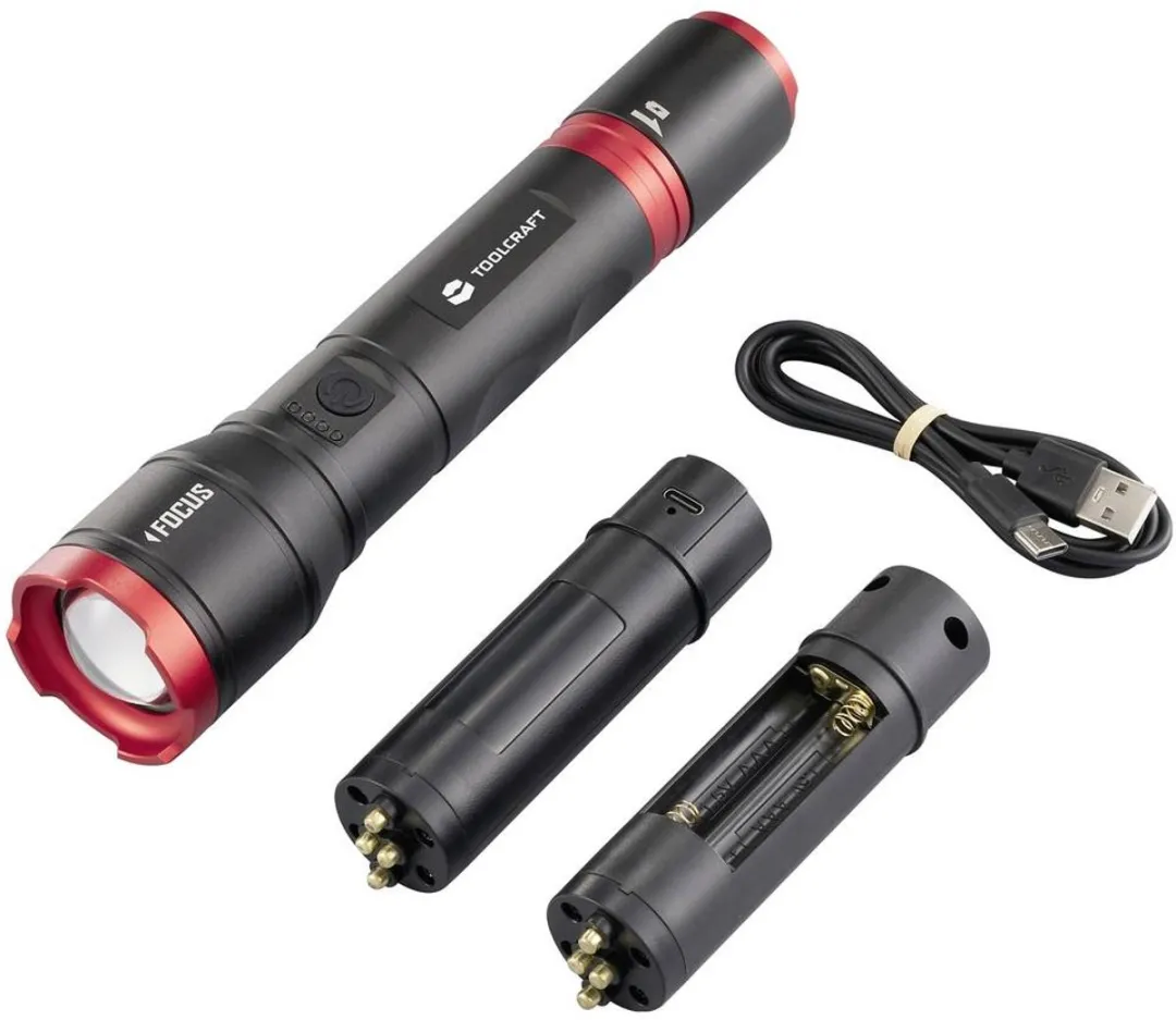 TOOLCRAFT LED Handlamp AA/USB - Instelbare puntgrootte - Zwart - afbeelding 6 van 6