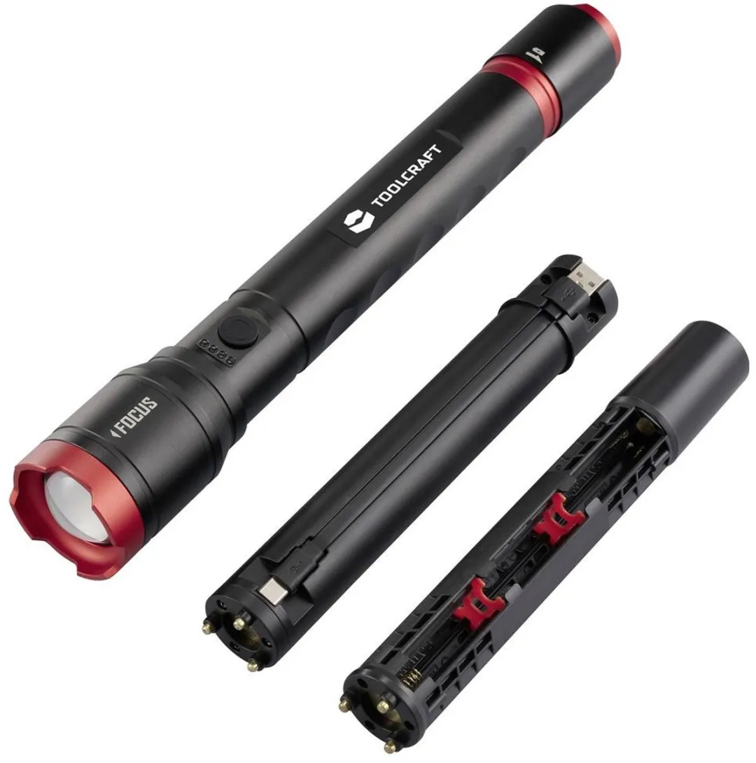 TOOLCRAFT LED Handlamp AA/USB - Instelbare puntgrootte - Zwart