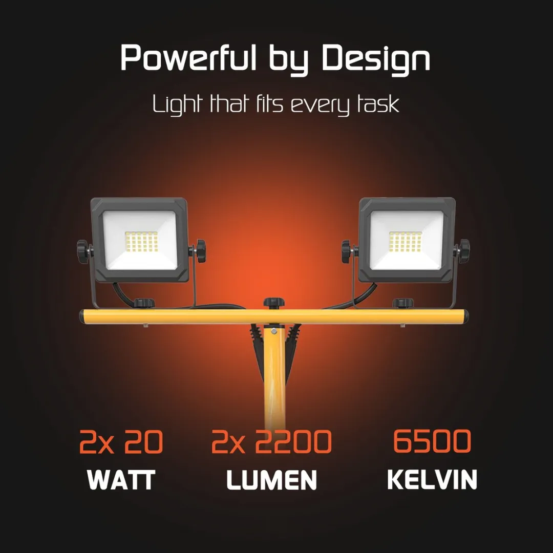 LEDVION LV50053 Bouwlamp Set - 2x 20W 6500K - IP65 - Zwart - afbeelding 5 van 6