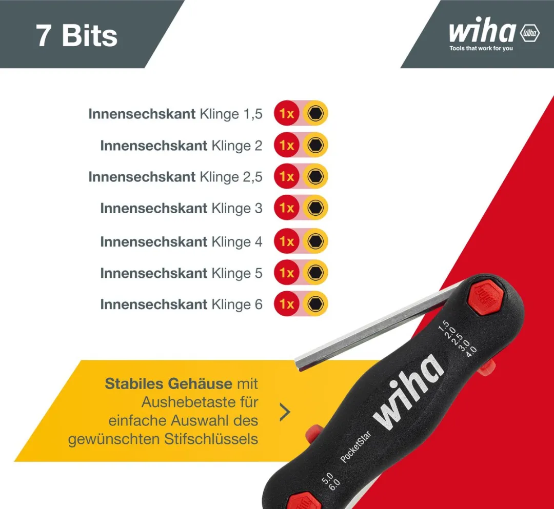 Wiha PocketStar Zeskant 7-delig SB-versie 23037 - Zilver/Zwart