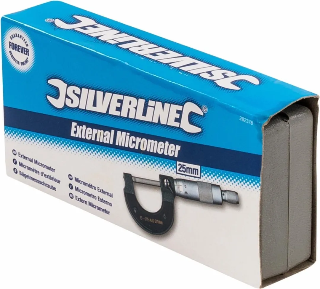 Silverline Externe Micrometer 282738 - 0-25mm - 0,01mm - Grijs/Zilver