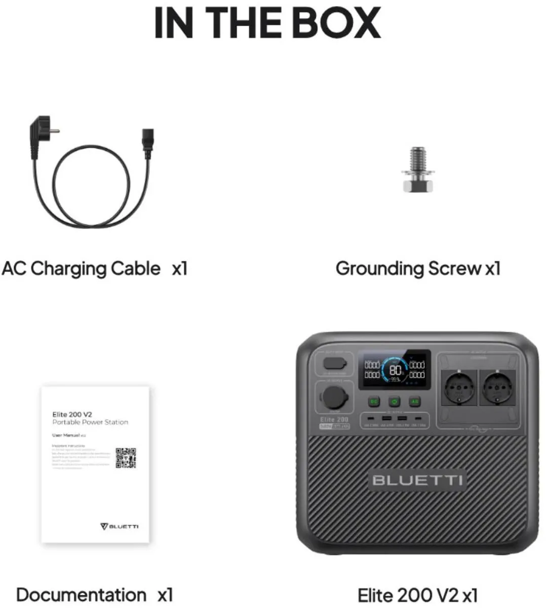 BLUETTI Elite 200 V2 draagbare generator met 350W zonnepaneel- 2073,6Wh met 2 stopcontacten 2600W- levensduur van 17 jaar- LiFePO4 back-upvoeding voor camper, Reizen, camper, wandelen, noodgevallen