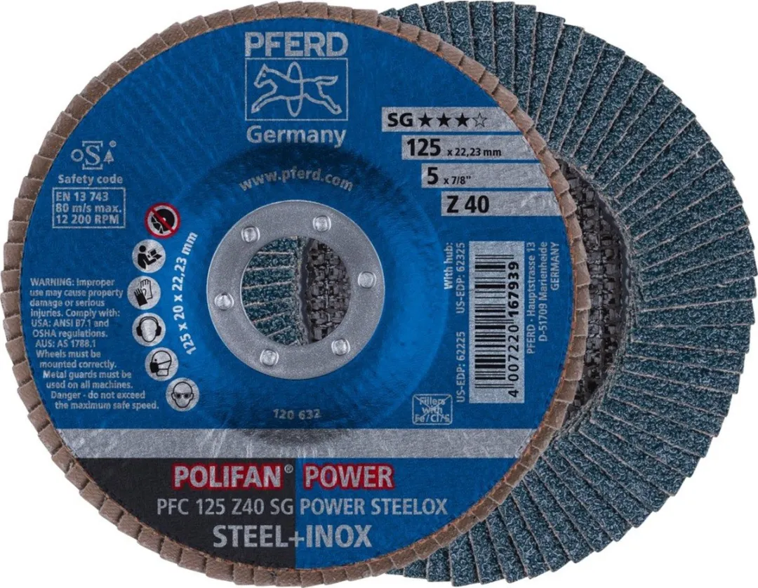 Pferd Lamellenschijf Zirkoniumkorund PFC 125 Z 40 SG POWER STEELOX