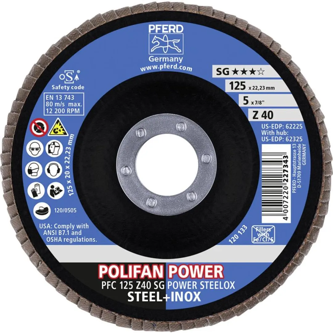 Pferd Lamellenschijf Zirkoniumkorund PFC 125 Z 40 SG POWER STEELOX - 125mm