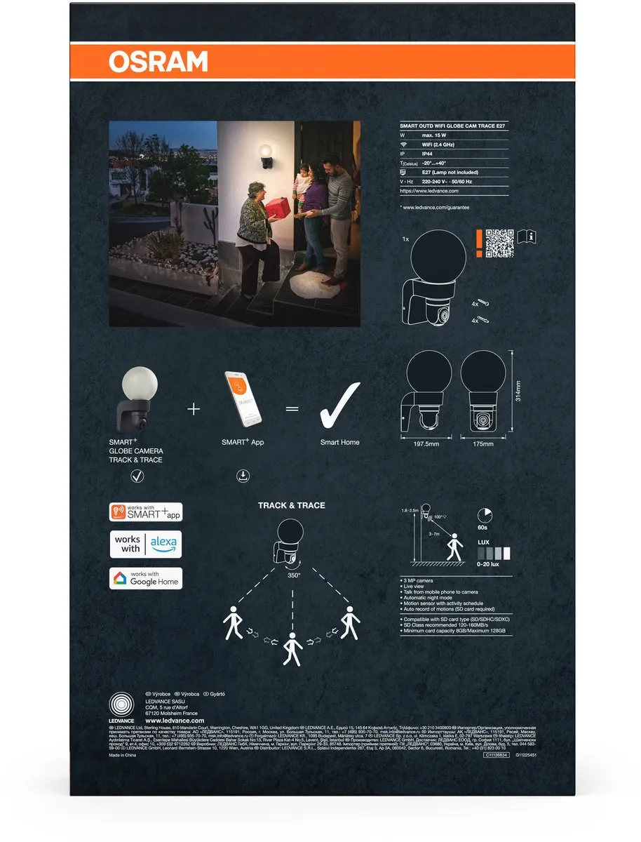 Osram SMART+ AC413560155 Buitenlamp met Camera - Zwart
