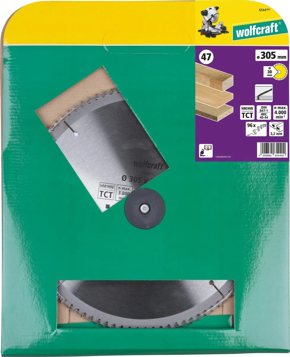 Wolfcraft Lila Zaagblad HM 6544000 - Hout Ø305mm 96T