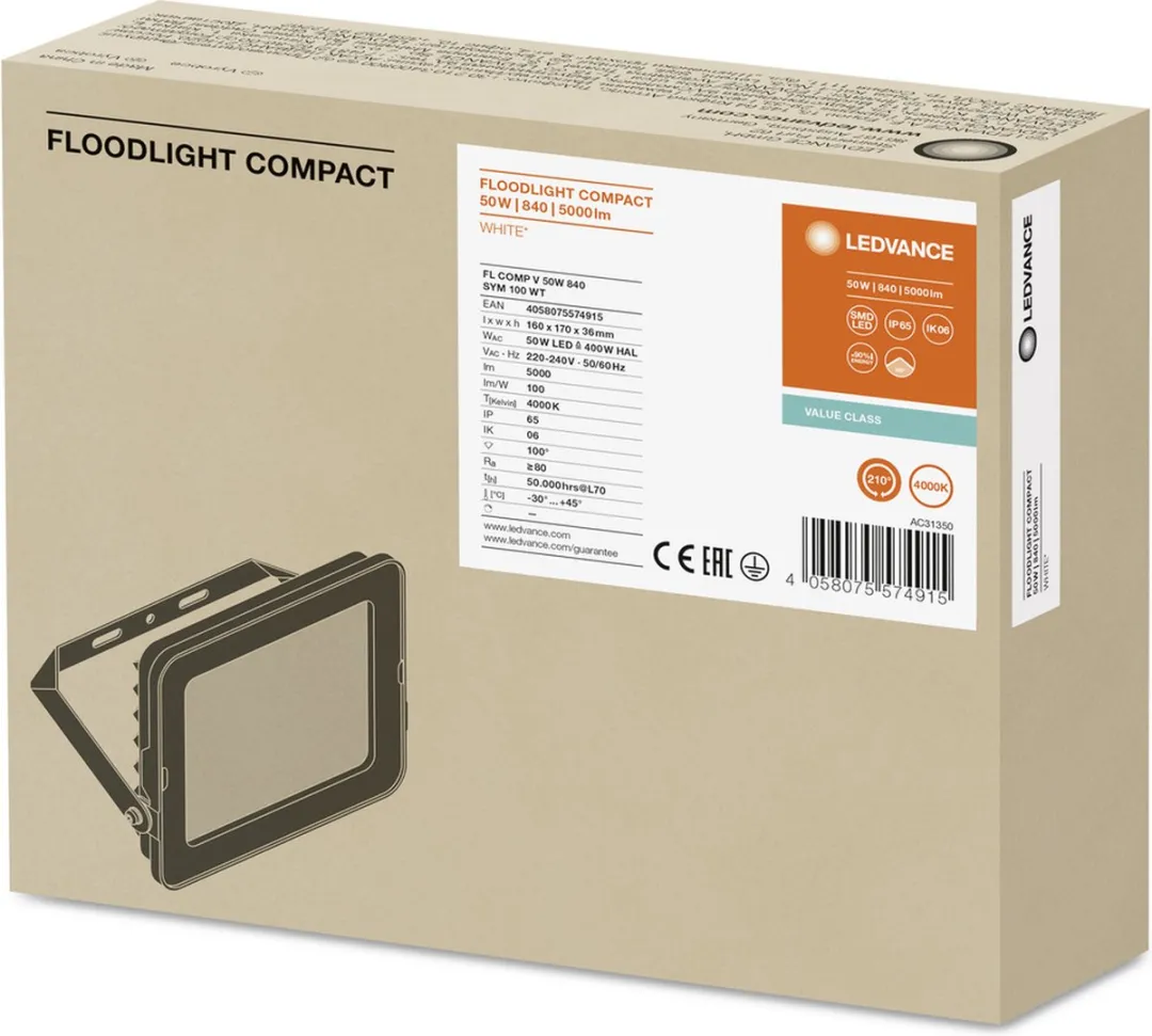 LEDVANCE LED Floodlight Compact 50W 5000lm - IP65 - afbeelding 2 van 4
