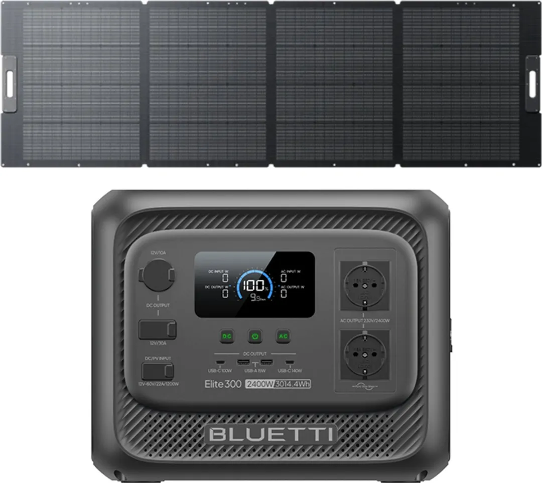 BLUETTI Elite 300 Zonnegenerator 3014.4Wh- 2400W- Draagbaar stroomstation(Nieuw model 2026) met 350W zonnepaneel PV350-voor Camping-Car, Kamperen, Reizen