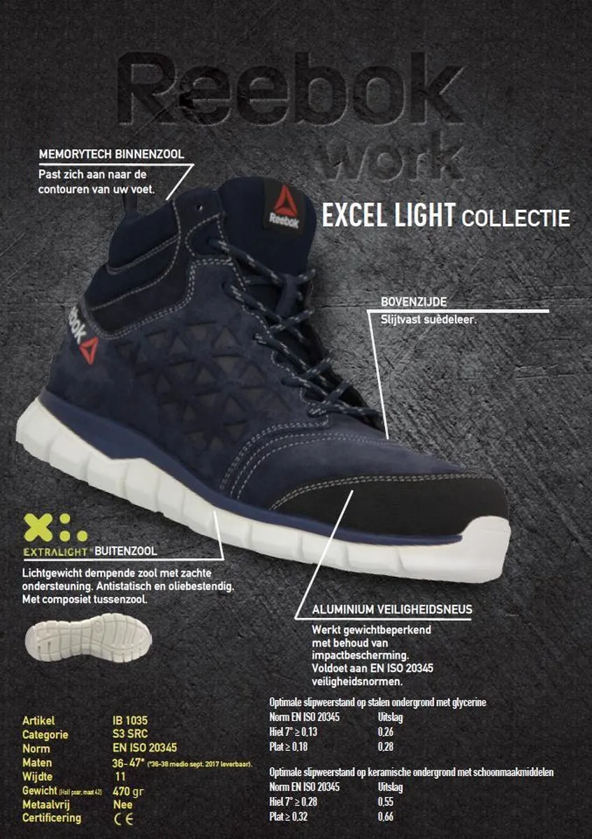 Reebok Work Excel Light S3 Hoge Werkschoen - 39 - Marine